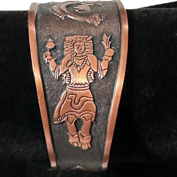 Signed WM Wheeler Black Hills Copper Kachina Dancer Cuff 6.25” Southwestern Boho
